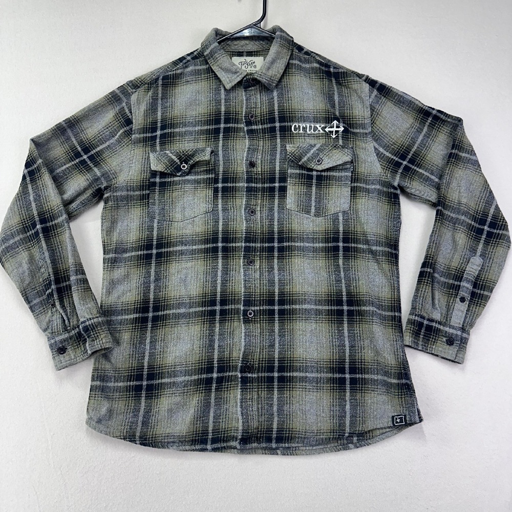 Tank Farm Co‎ Crux Brewing Co Flannel Shirt Men's M Button Up Green Plaid